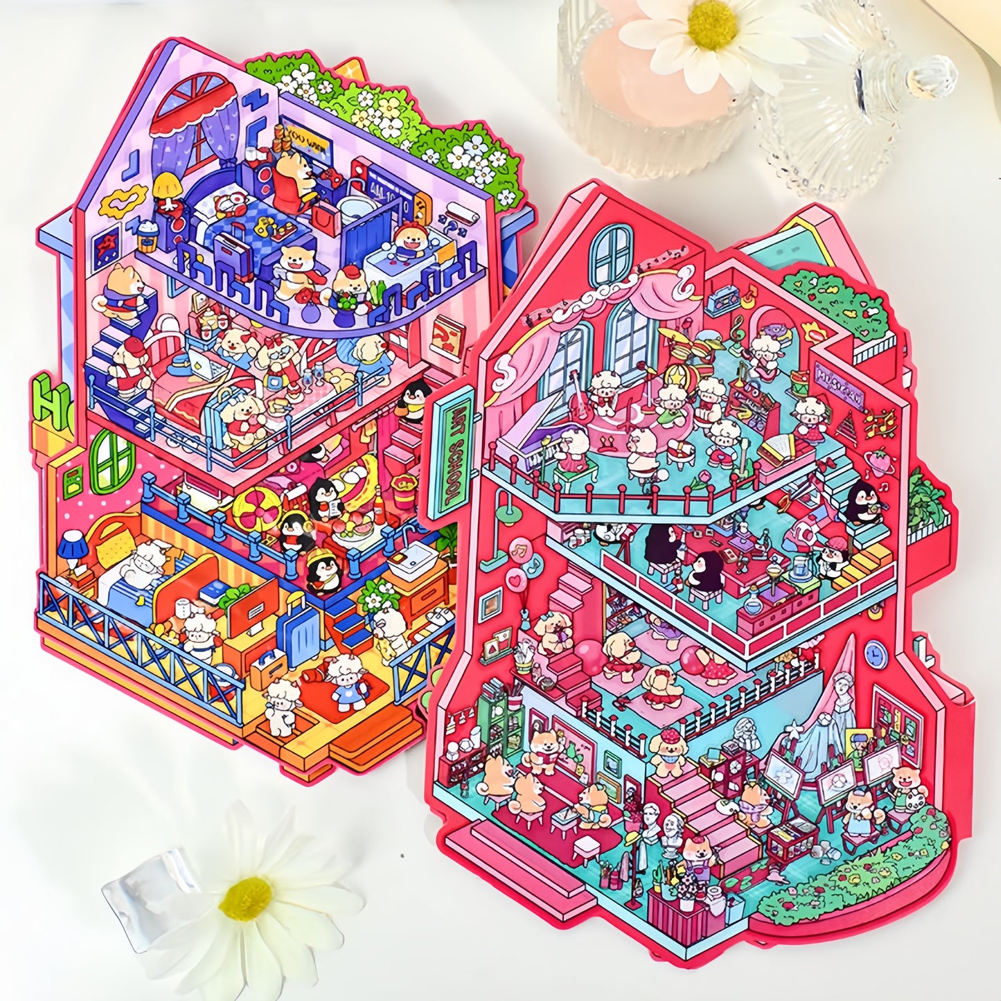 Paws‘ School 3D Sticker | 2 Cute Miniature Scenes