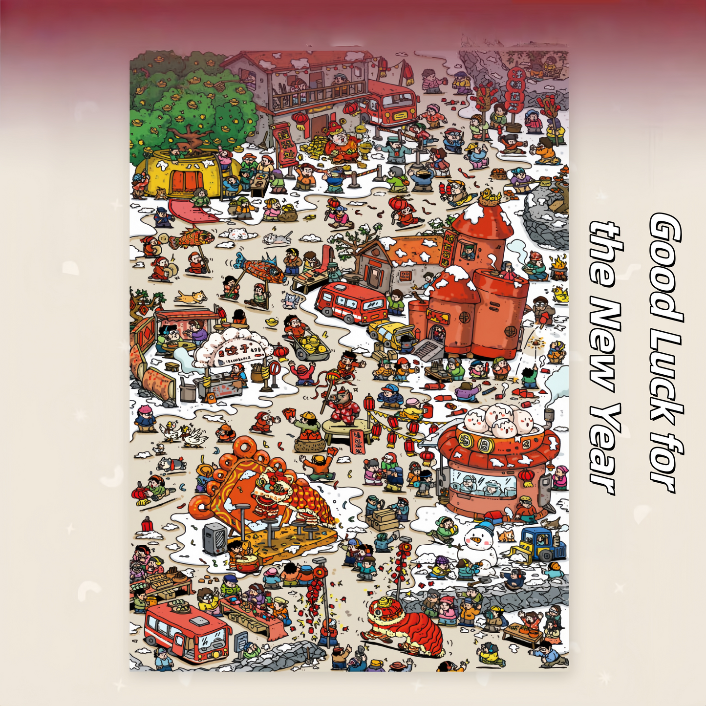 New Year Street 3D Sticker | 3 Cute Miniature Scenes