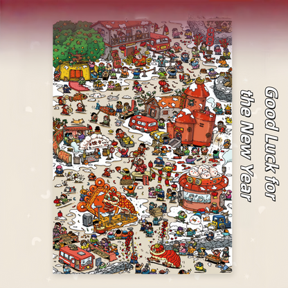 New Year Street 3D Sticker | 3 Cute Miniature Scenes