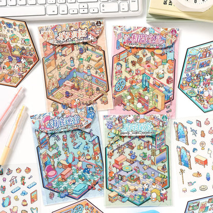 Explorer’s Atlas 3D Sticker | 4 Cute Miniature Scenes