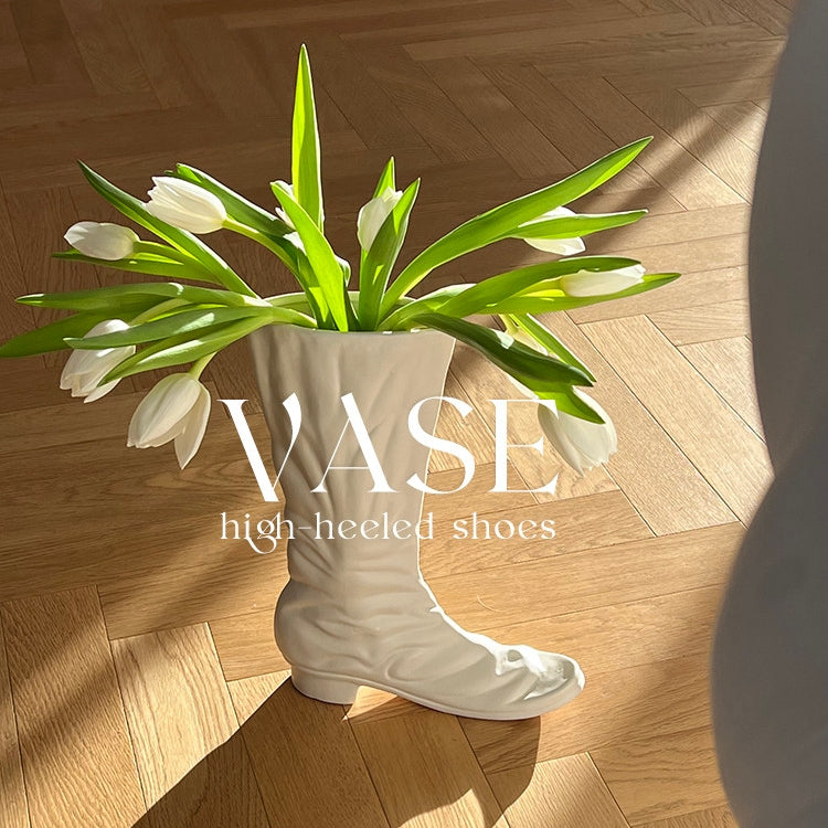 White Boot-Shaped Ceramic Vase