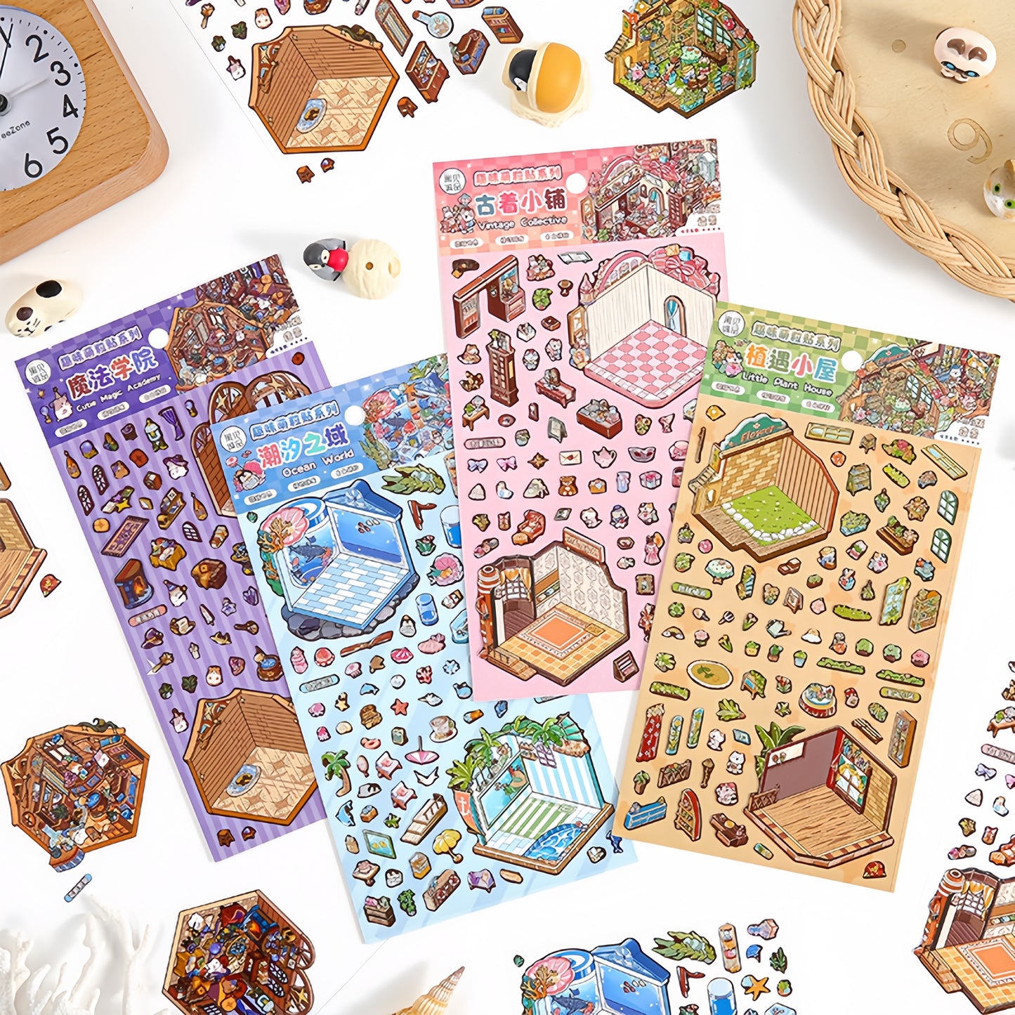 Curiosity Map 3D Sticker | 4 Cute Miniature Scenes