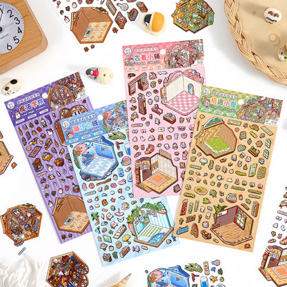 Curiosity Map 3D Sticker | 4 Cute Miniature Scenes
