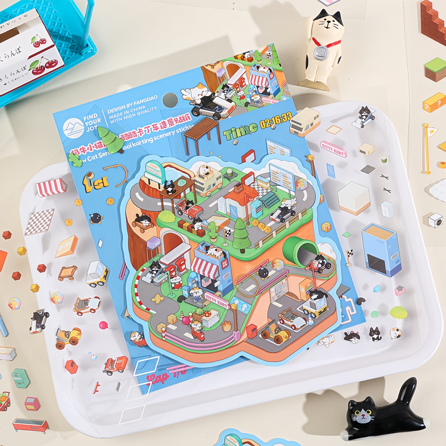 Cow Cat‘s Fun Daily 3D Sticker | 4 Cute Miniature Scenes