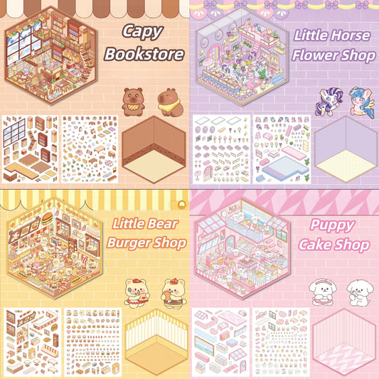Paw's Shop 3D Sticker | 4 Cute Miniature Scenes