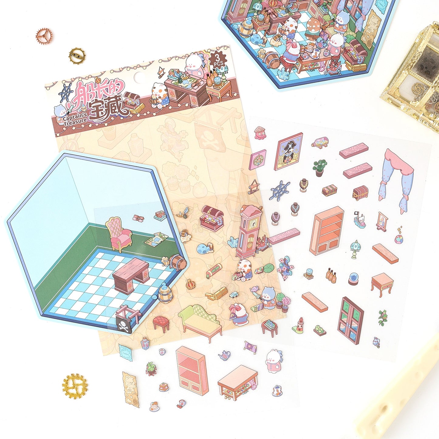 The Cat's Secret Room 3D Sticker | 4 Cute Miniature Scenes
