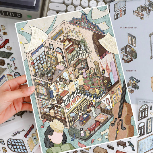 Old Stories of the Republican China 3D Sticker | 2 Cute Miniature Scenes