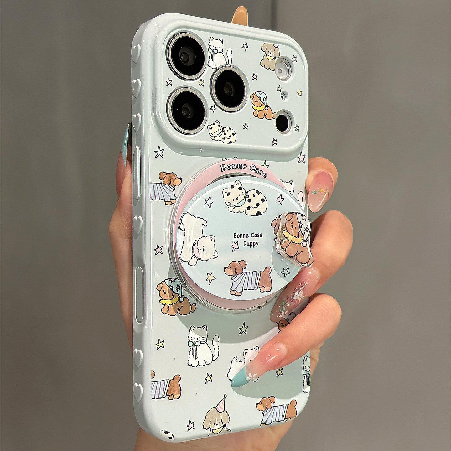 Haze Blue Cartoon Puppy Magnetic Stand Acrylic Phone Case