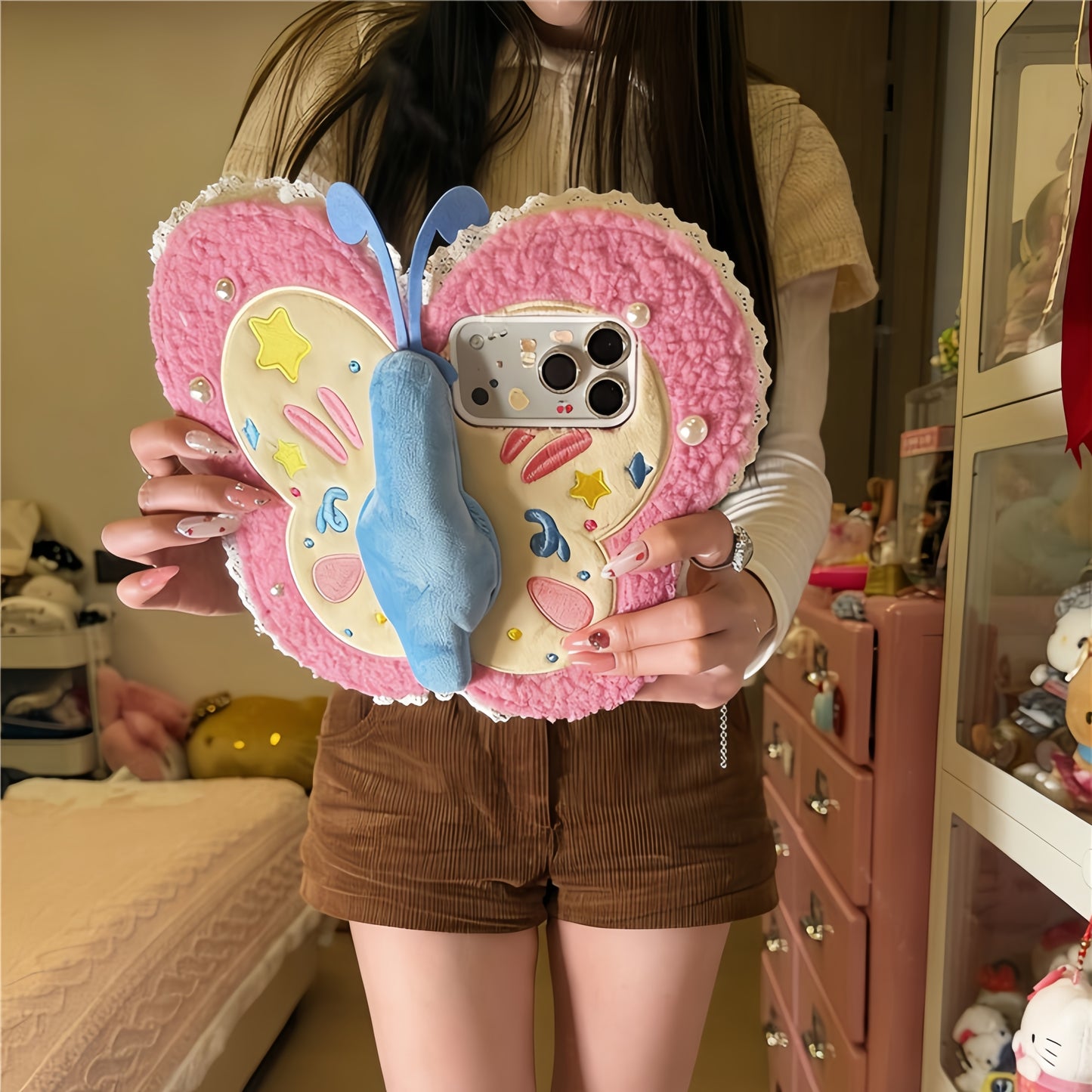 Flip Butterfly Fluffy Phone Case