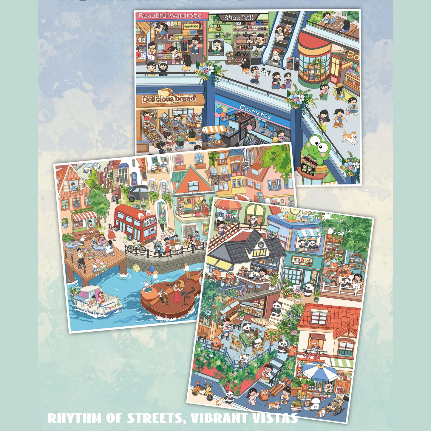 Streetscape 3D Sticker | 3 Cute Miniature Scenes