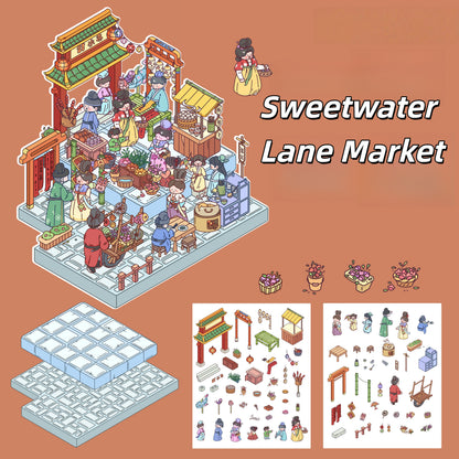 Eastern Marketplace 3D Sticker | 3 Cute Miniature Scenes