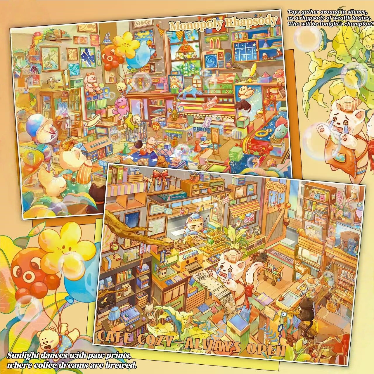 Lucky Paws 3D Sticker | 2 Cute Miniature Scenes