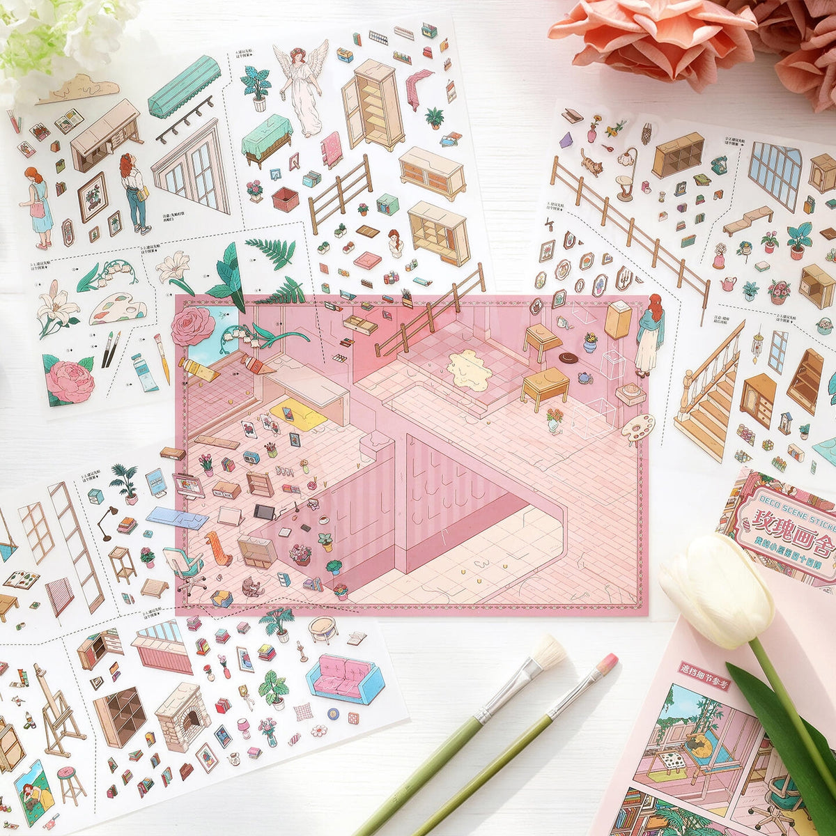 Rose Painting House 3D Sticker