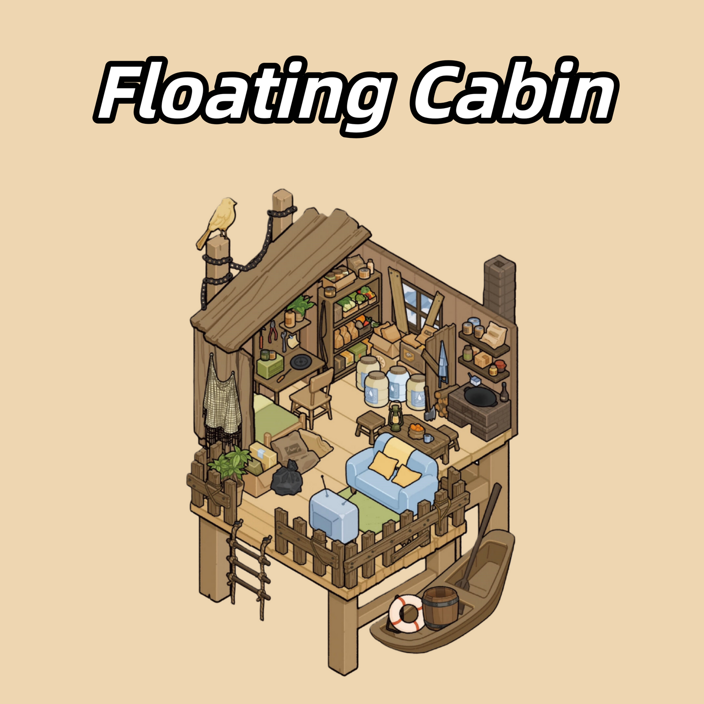 Apocalyptic Cabin 3D Sticker | 4 Cute Miniature Scenes