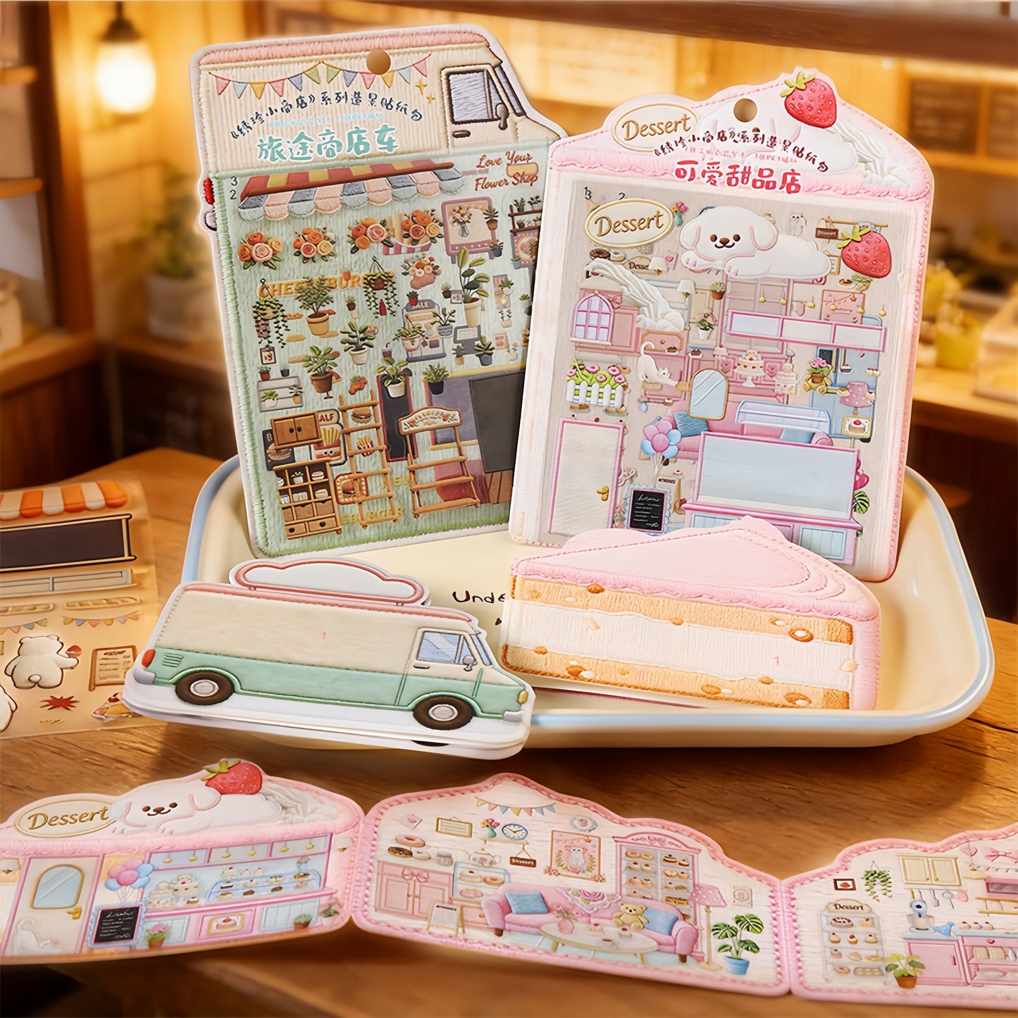 Embroidery Shop 3D Sticker | 4 Cute Miniature Scenes