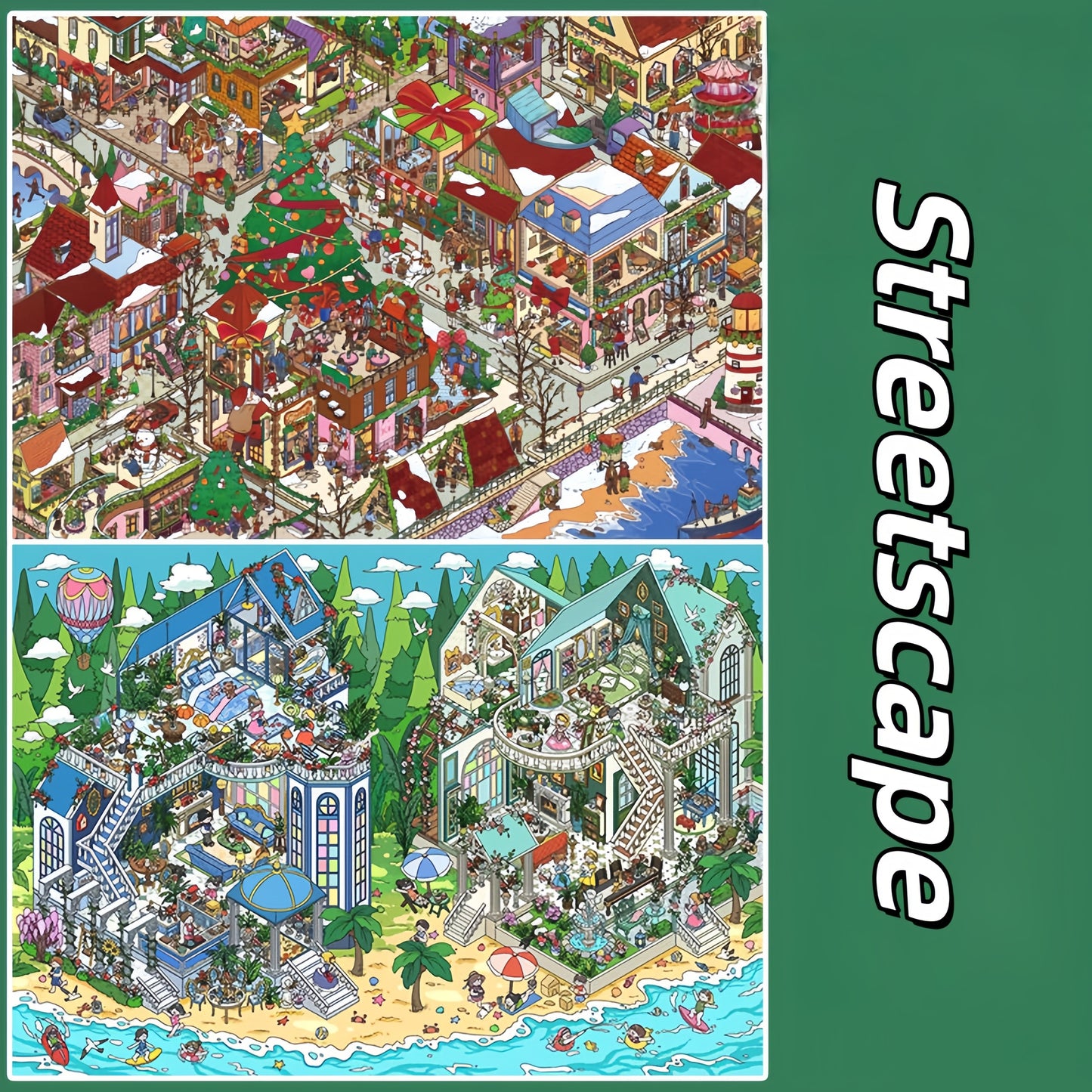 Christmas Streetscape 3D Sticker | 2 Cute Miniature Scenes