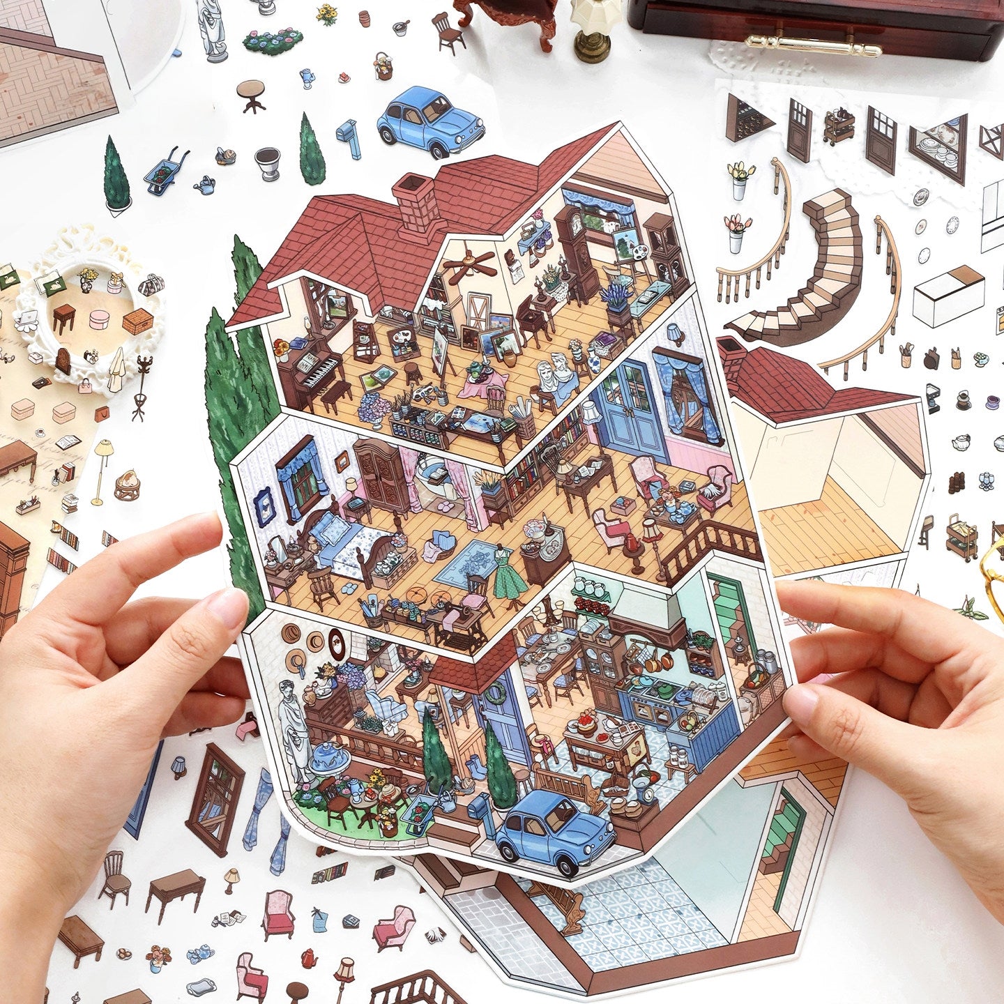 European-style Cottage 3D Sticker | 2 Cute Miniature Scenes