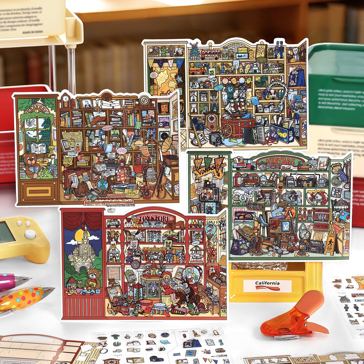 Little Stores 3D Sticker | 4 Cute Miniature Scenes