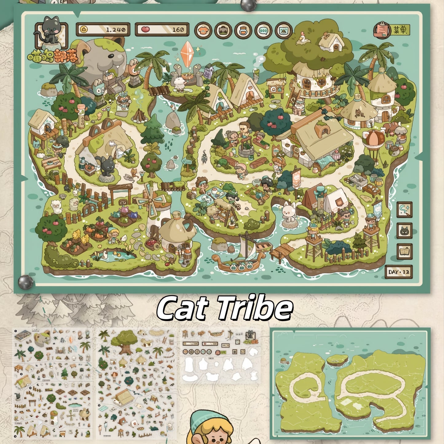 Meow Island Diary 3D Sticker | 2 Cute Miniature Scenes