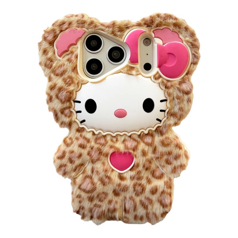 Leopard Print Cat Fluffy Phone Case