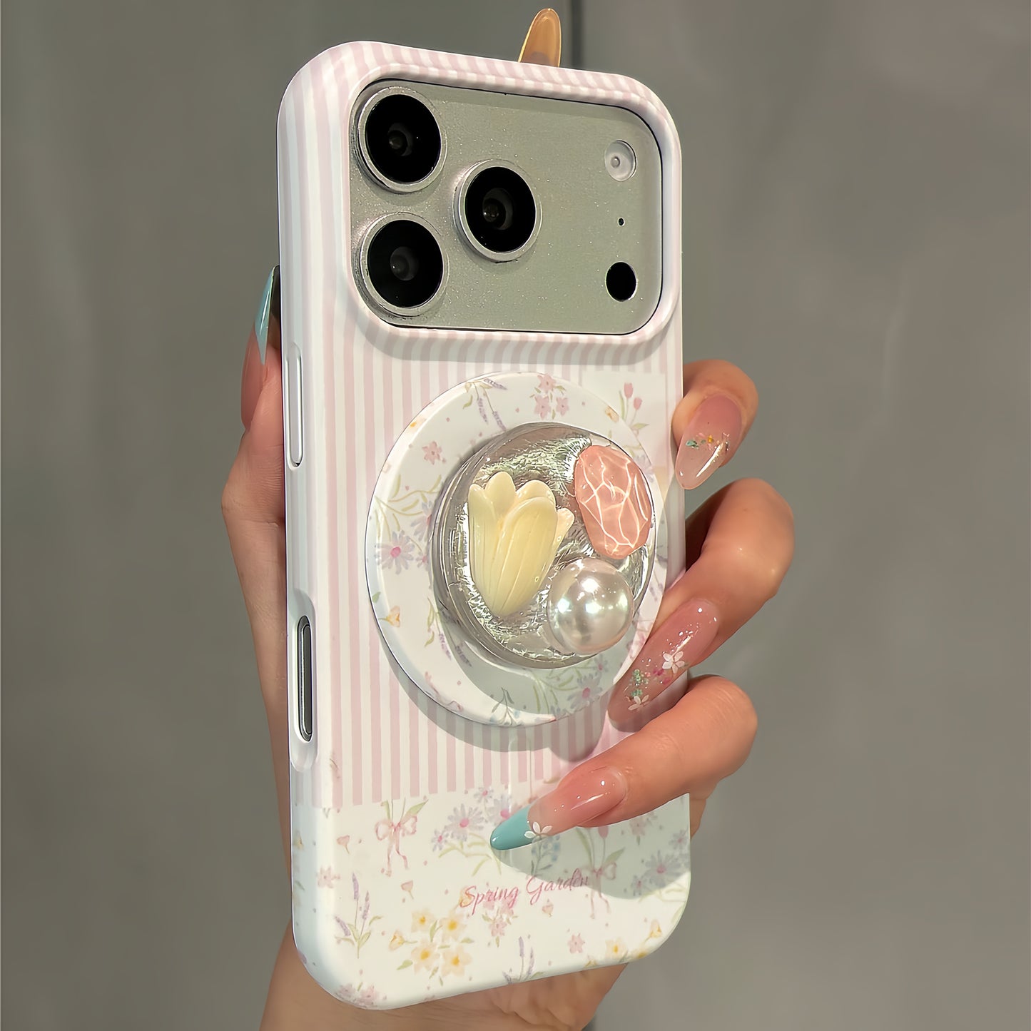 Pearl Flower Magnetic Stand Film Phone Case