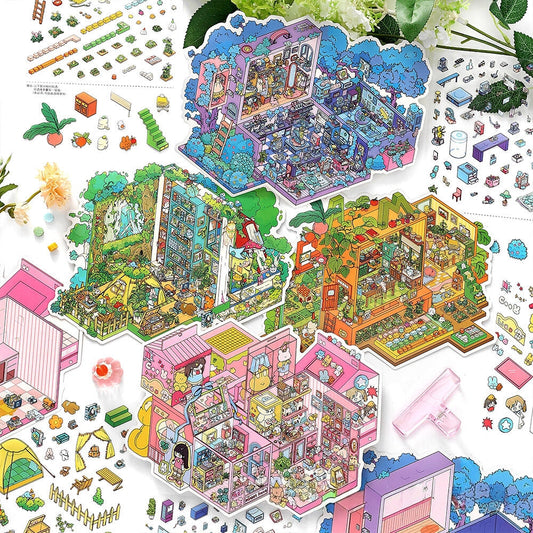 My Home 3D Sticker | 4 Cute Miniature Scenes