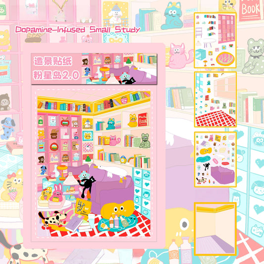 Little Pink House 3D Sticker | 4 Cute Miniature Scenes