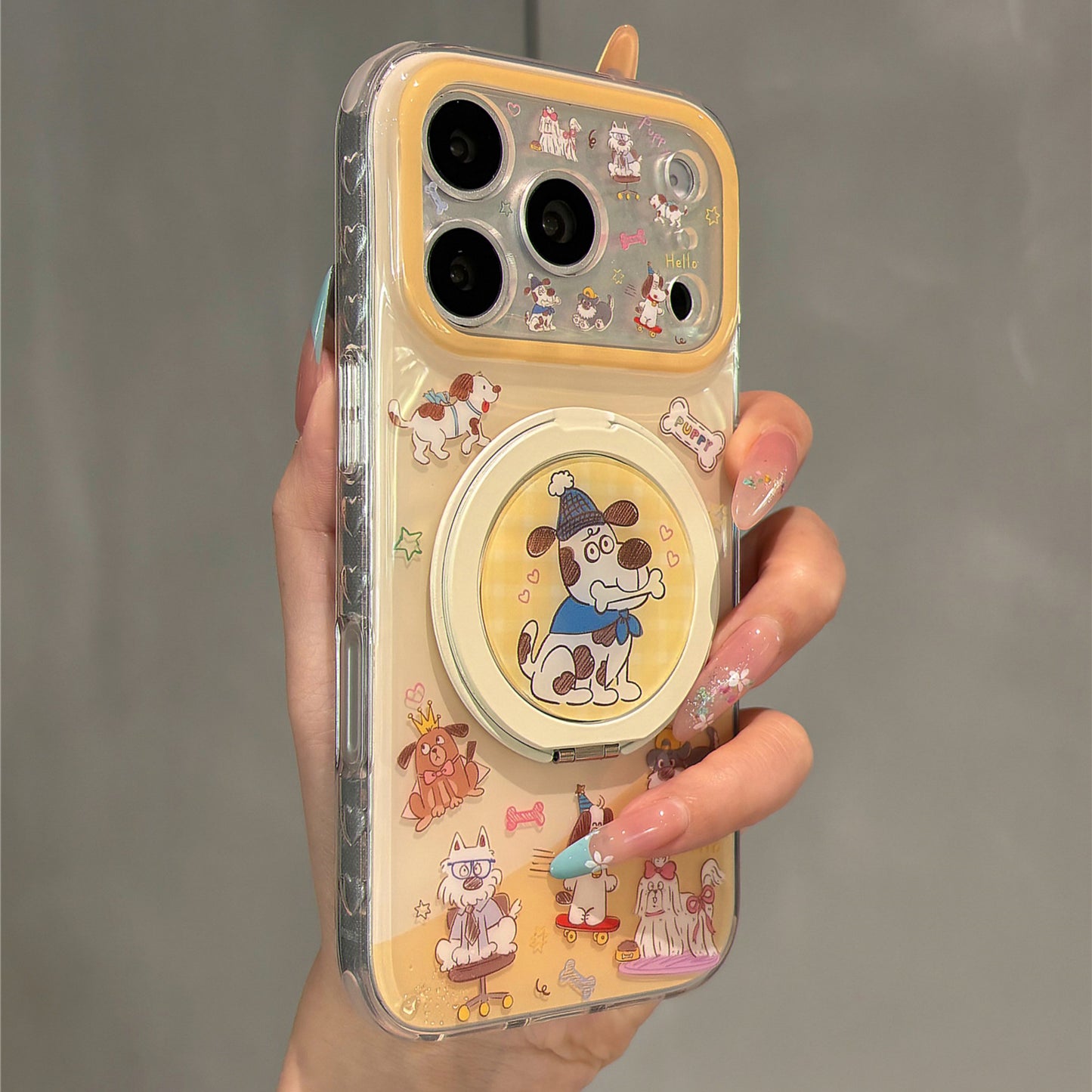 Adorable Cartoon Puppy Magnetic Stand Acrylic Phone Case