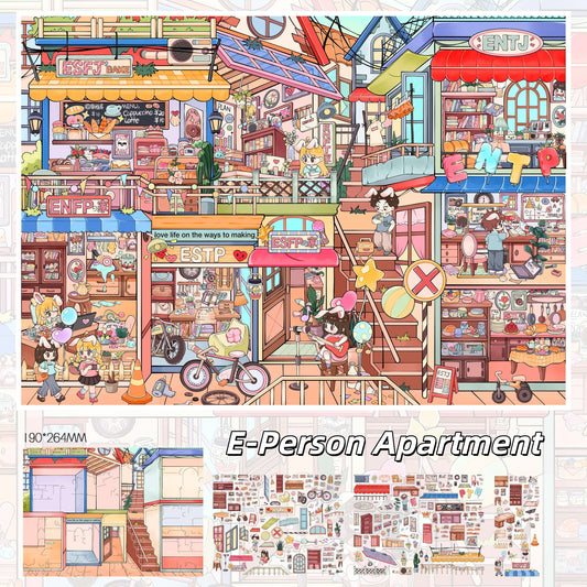 Introvert & Extrovert Homes 3D Sticker | 2 Cute Miniature Scenes