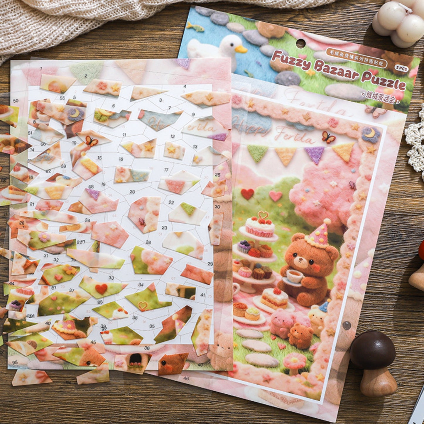 Fuzzy Bazaar Puzzle 3D Sticker | 3 Cute Miniature Scenes