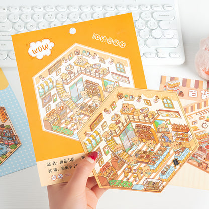 Paw's Shop 3D Sticker | 4 Cute Miniature Scenes