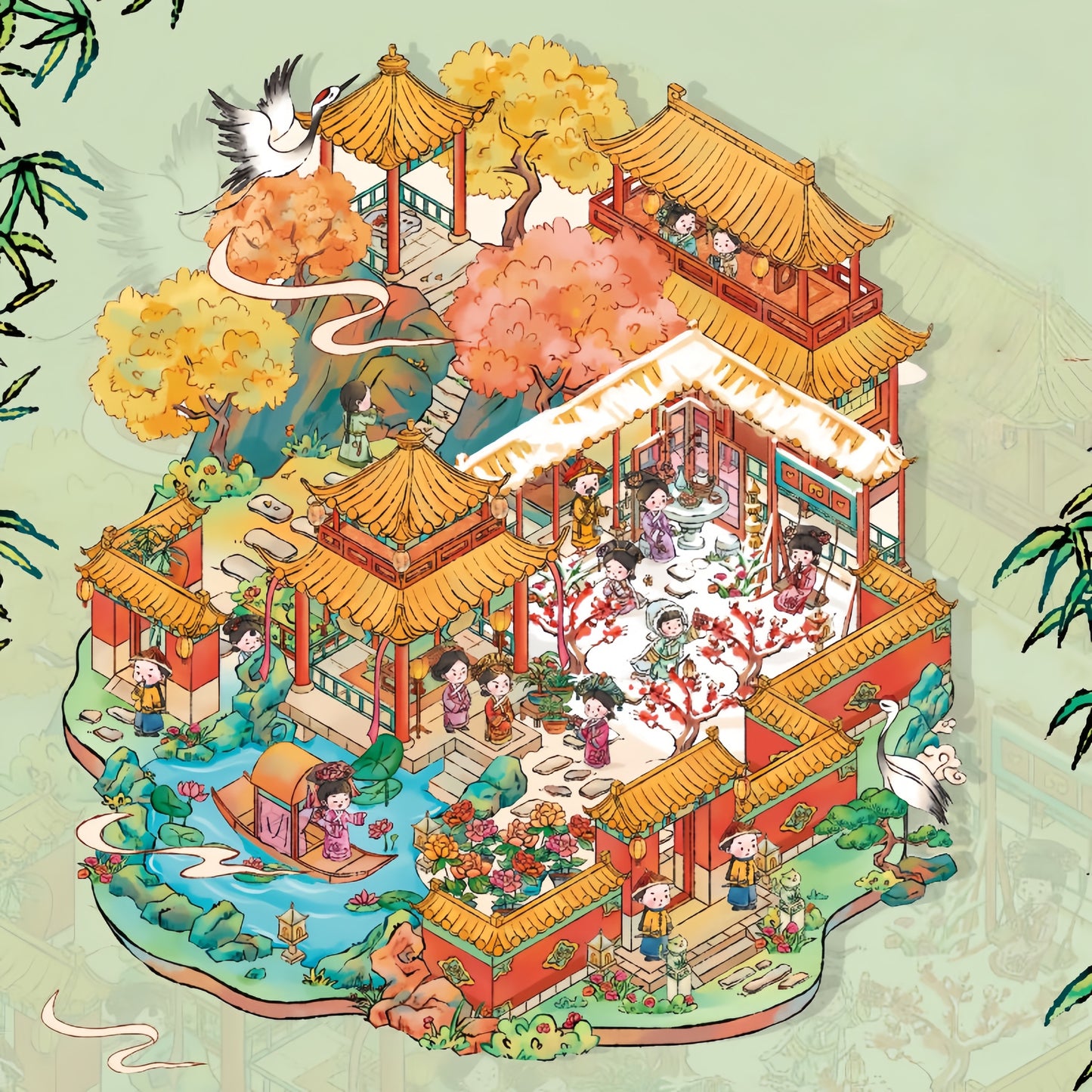 Ancient Court Life 3D Sticker | 2 Cute Miniature Scenes