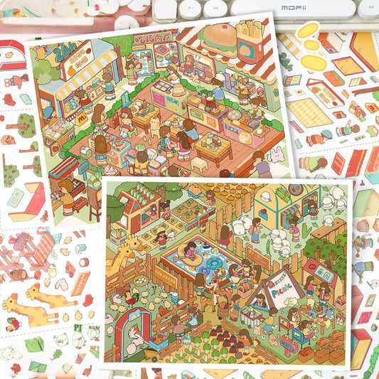 Leisure Daily 3D Sticker | 2 Cute Miniature Scenes