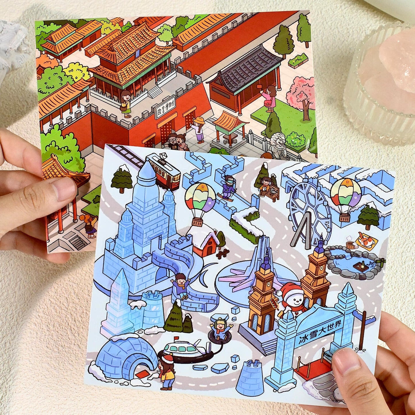 Traveling Through China 3D Sticker | 4 Cute Miniature Scenes