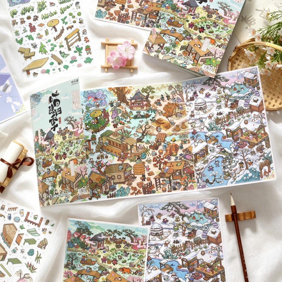 Cat's Four Seasons 3D Sticker | 4 Cute Miniature Scenes