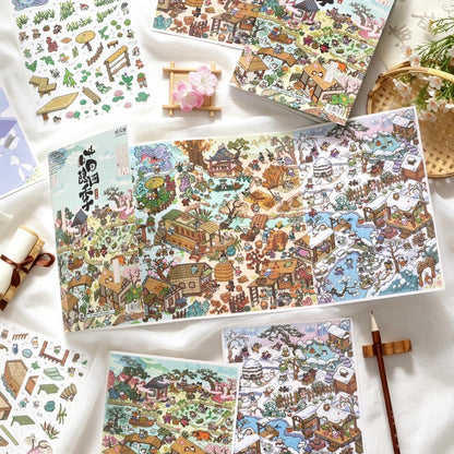 Cat's Four Seasons 3D Sticker | 4 Cute Miniature Scenes