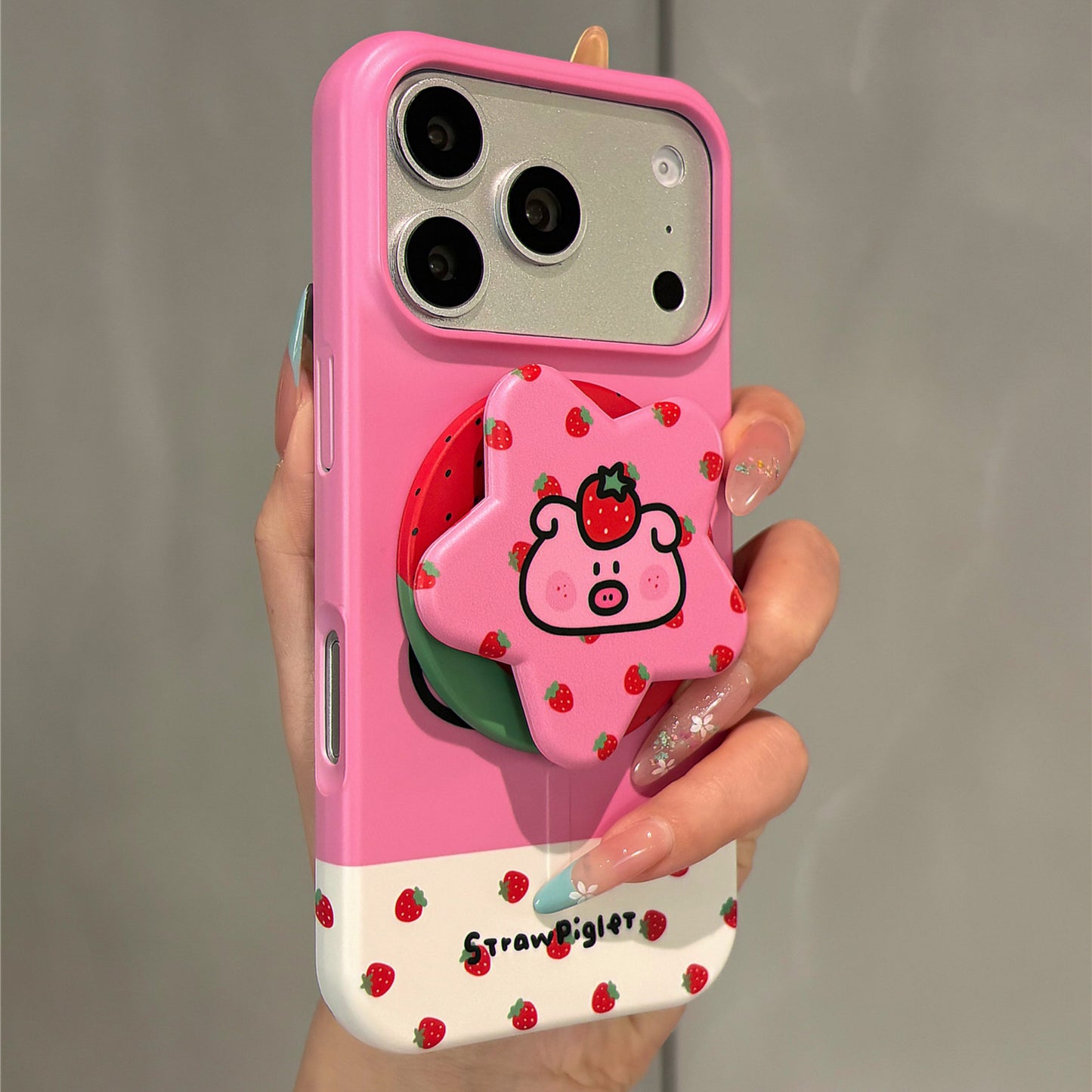 Strawberry Pig Magnetic Stand Acrylic Phone Case