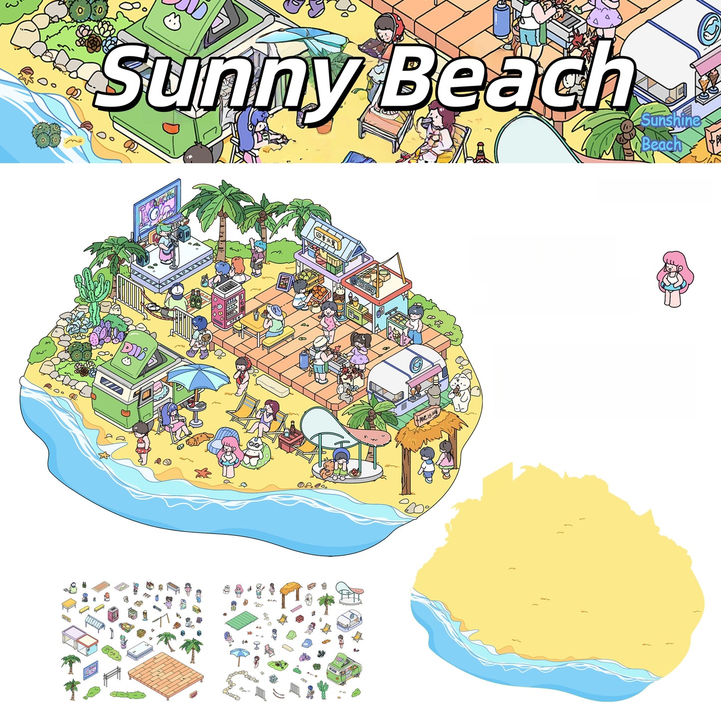Leisurely Day 3D Sticker | 4 Cute Miniature Scenes