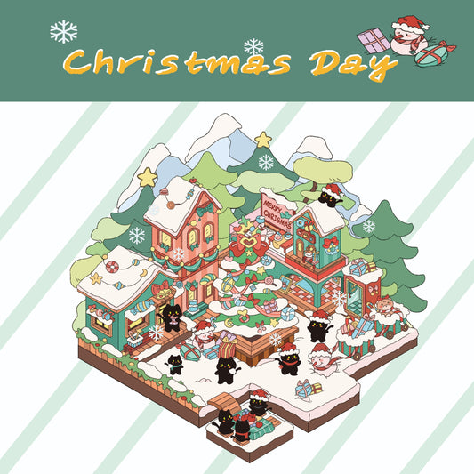 Cat's Celebration 3D Sticker | 2 Cute Miniature Scenes