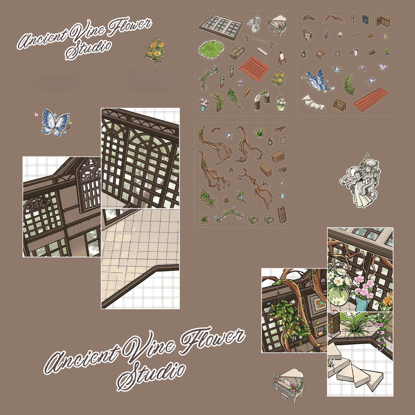Ancient Vine Flower Studio 3D Sticker
