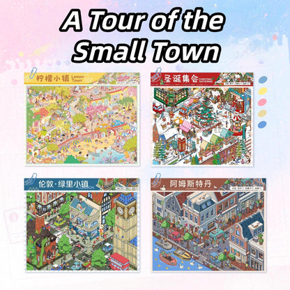 A Tour of the Small Town 3D Sticker | 4 Cute Miniature Scenes