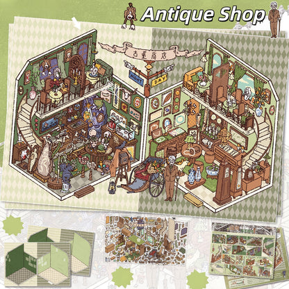 Reversed Shop 3D Sticker | 4 Cute Miniature Scenes