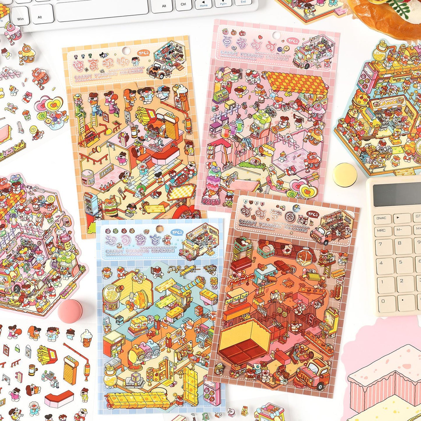 Sweet Shop 3D Sticker | 4 Cute Miniature Scenes