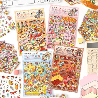 Sweet Shop 3D Sticker | 4 Cute Miniature Scenes