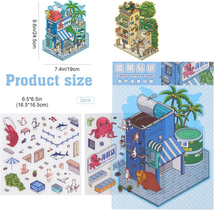 Miniature Shop 3D Sticker | 2 Cute Miniature Scenes