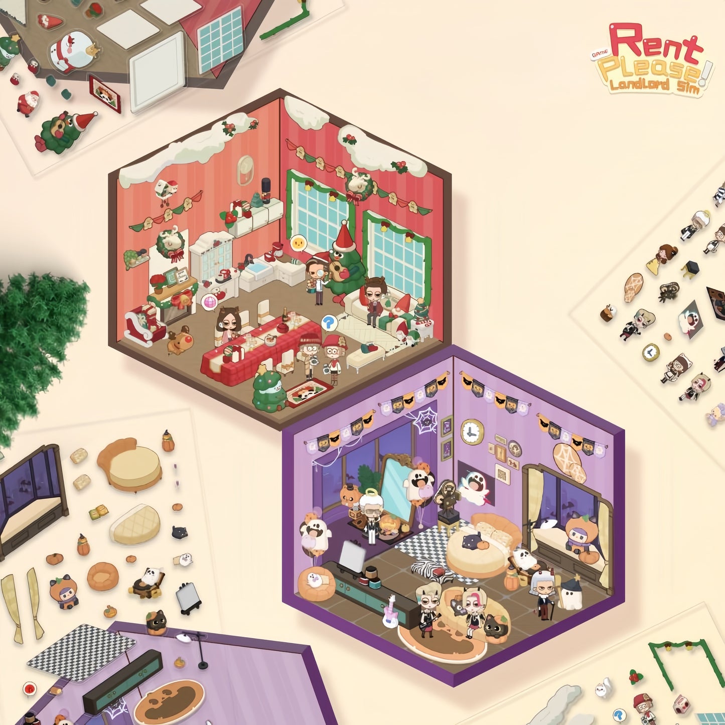 Festival Celebration 3D Sticker | 2 Cute Miniature Scenes