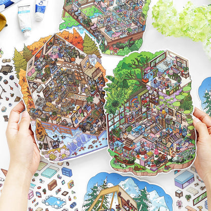 Four Seasons Retreat 3D Sticker | 4 Cute Miniature Scenes
