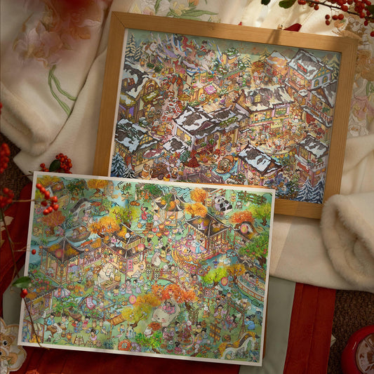 A Stroll Through Seasons 3D Sticker | 2 Cute Miniature Scenes