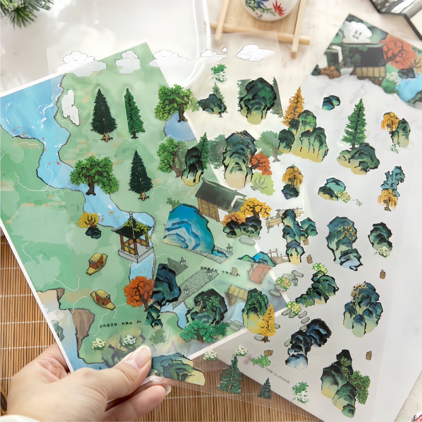 Ancient Village 3D Sticker | 4 Cute Miniature Scenes