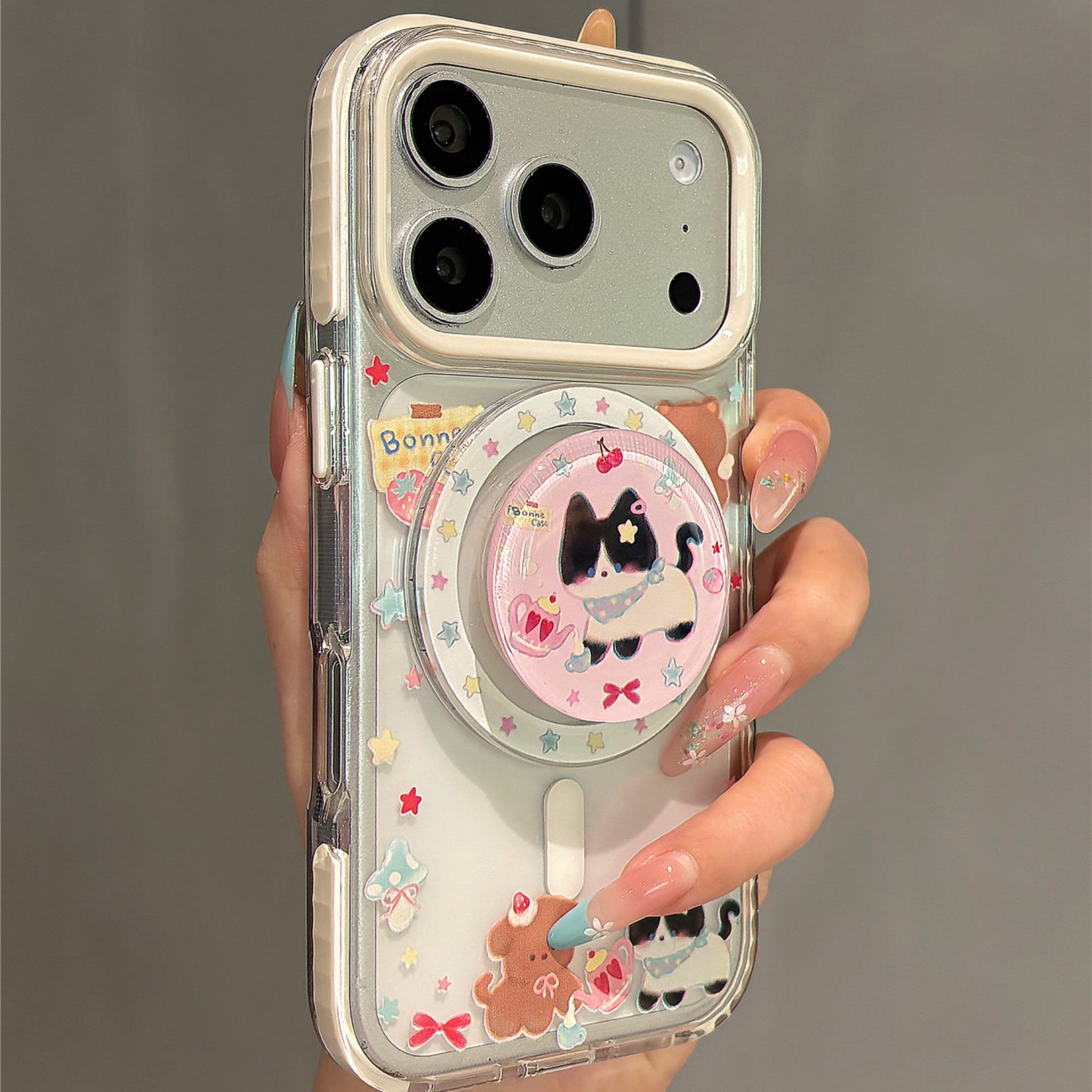 Cartoon Puppy and Kitty Magnetic Stand Acrylic Phone Case